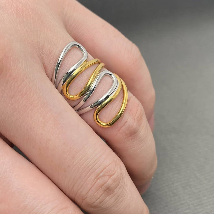 Two Tone Irregular Line 18K Gold Plated S.Steel Ring