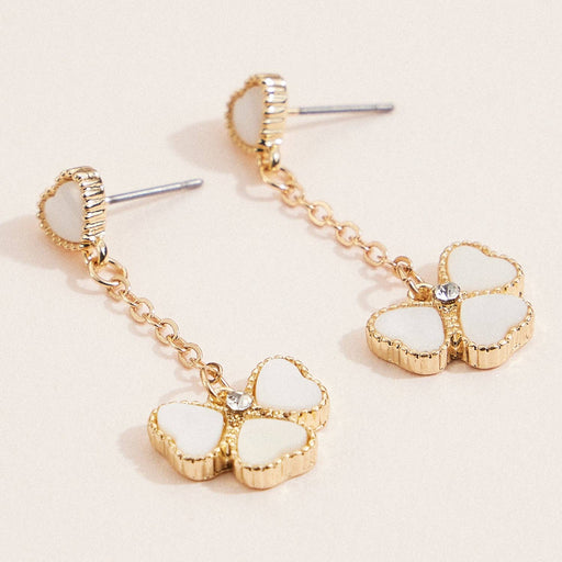 Gold Clover Mother of Pearl & Crystal Dangle Earrings
