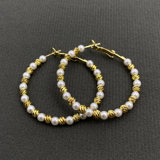 Pearl Metal Beaded Hoop Earrings