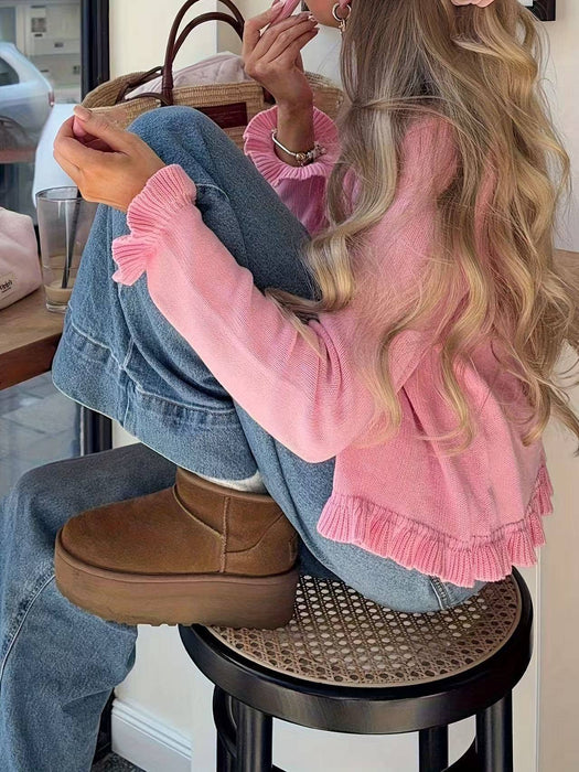 Sweetheart Ruffle-Trim Knit Cardigan