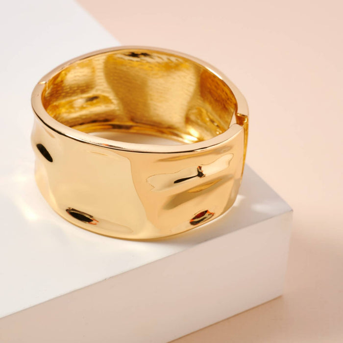 Irregular Basic Alloy Cuff Bracelet | Irregular Design Wide 18K Gold Plated Cuff Bracelet