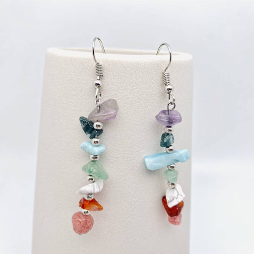 Handmade Colorful Natural Gravel Pendant Earrings