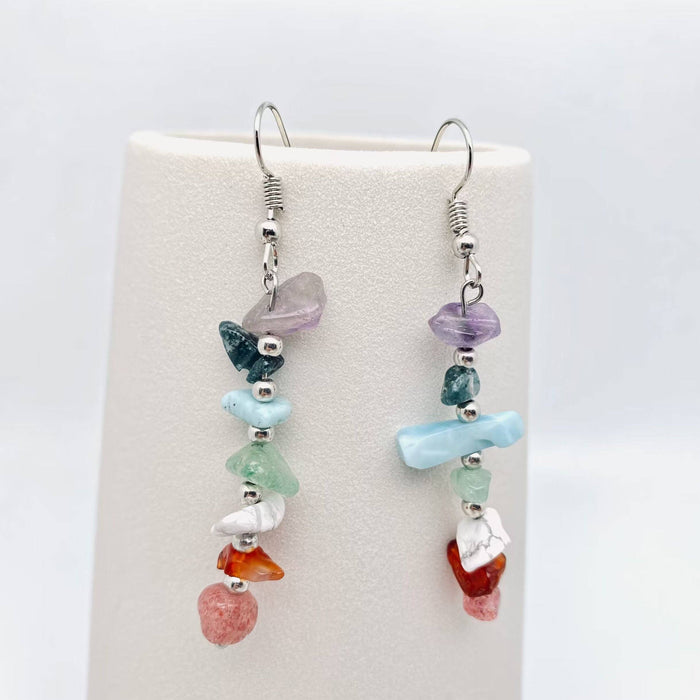 Handmade Colorful Natural Gravel Pendant Earrings
