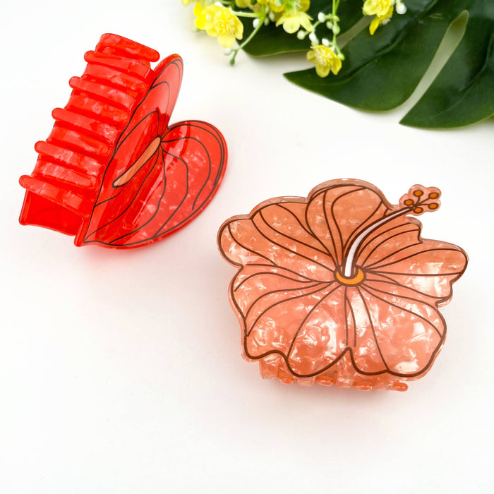 Red Floral Acetate Hair Claw Clip