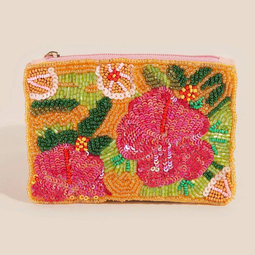 Floral Sequin And Seed Beaded Coin Purse
