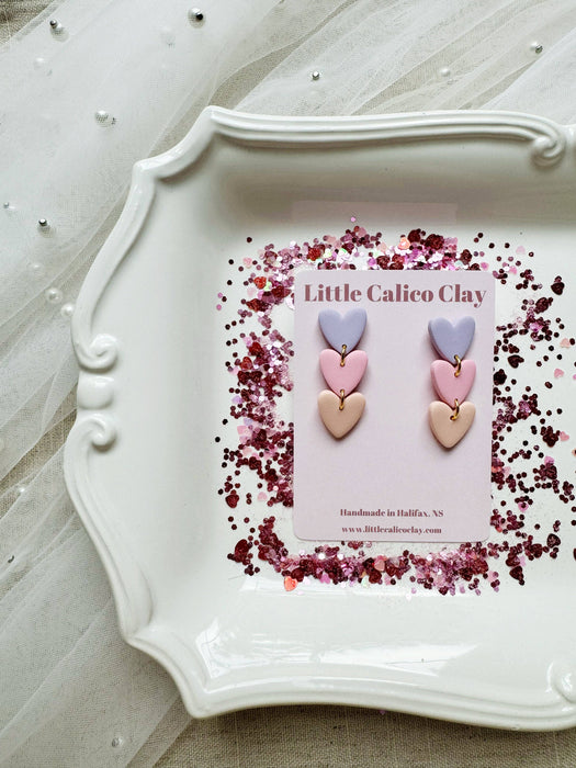 Triple Heart Dangles | Polymer Clay Earrings