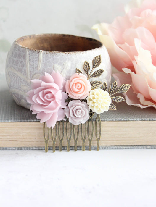 Flower Hair Comb | Vintage Style | Lavender Pink and Purple