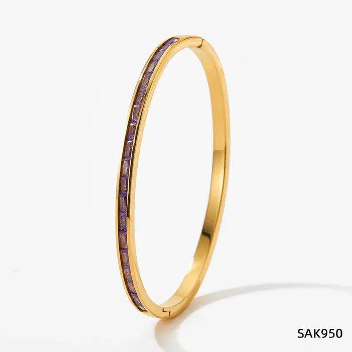 Gold Plated Stainless Steel Zircon Inlay Bracelet Bangle