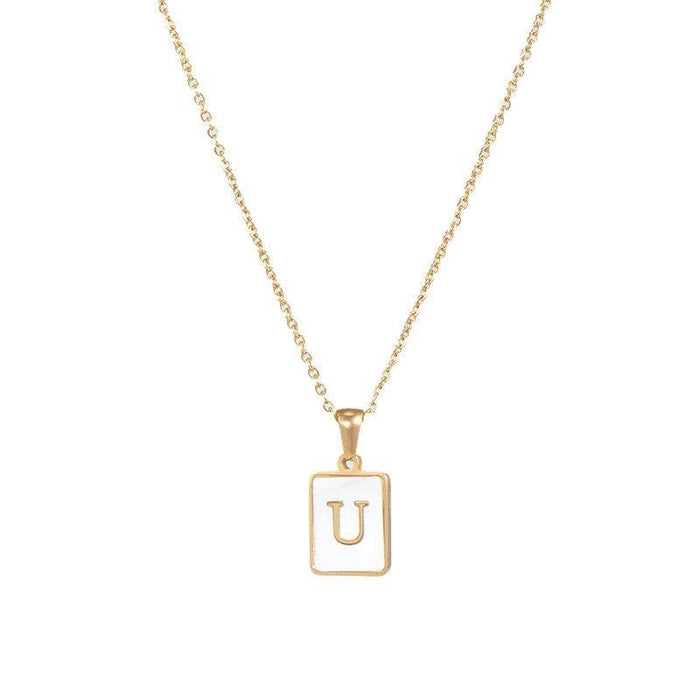 Mio Queena - Square Initial 18K Gold-plated Stainless Steel Necklace: Golden T (including chain)