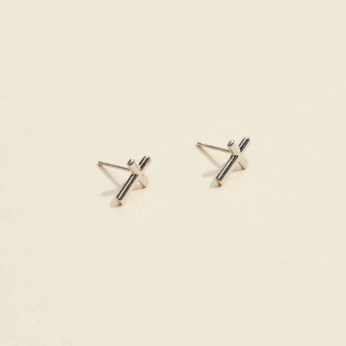 Gold and Silver Cross Stud Earrings
