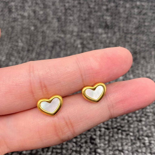Shell Heart 18K Gold Plated Stainless Steel Ear Studs - FGS