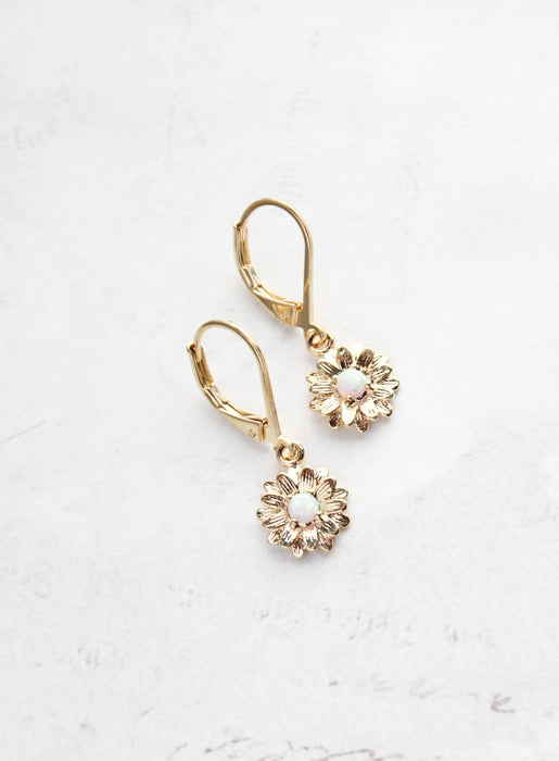 Little Daisy Earrings - Glossy Gold and Opal Glass