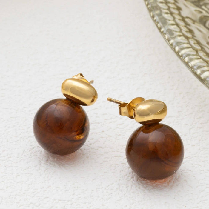 18K Gold PVD Stainless Steel Tortoise Shell Stud Earrings