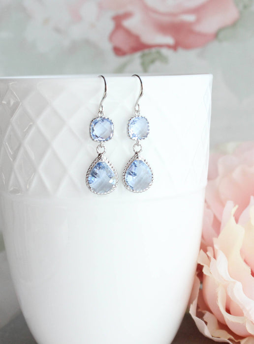 Light Blue Glass Dangle Earrings | Two Jewel Teardrop