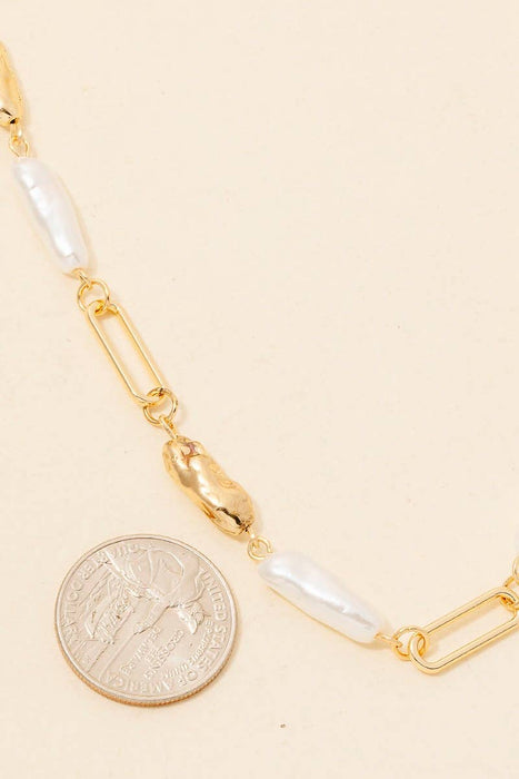 Pearl And Metallic Bar Chain Long Necklace Set