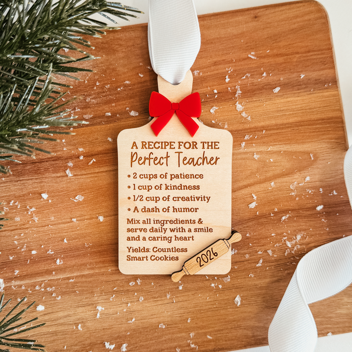 Teacher Recipe 2026 Wood Christmas Ornament
