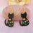 Floral Feline Black Cat Earrings