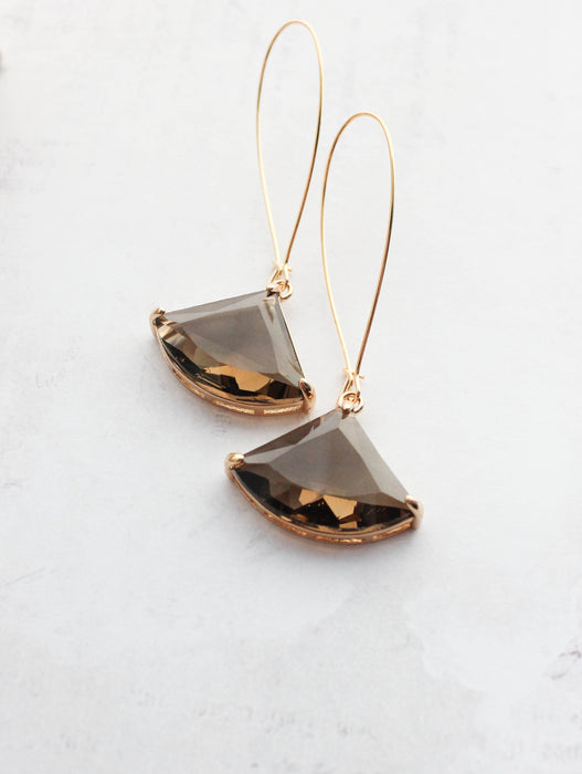 Large Brown Glass Earrings | Long Gold Earrings
