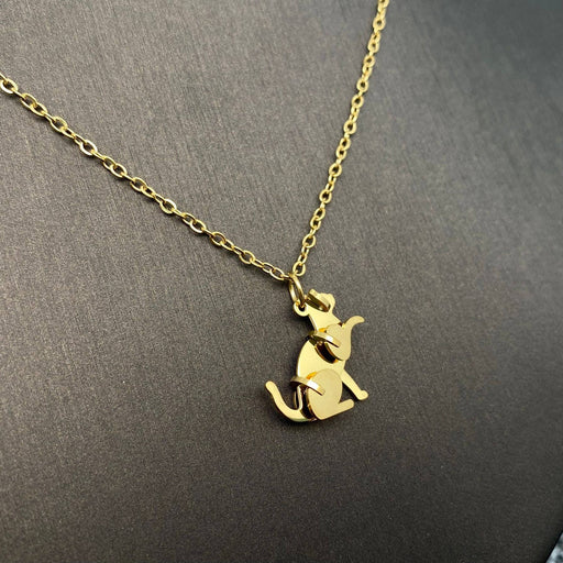 Mini Cat & Dog Charm 18K Gold Plated Steel Necklace - FGS