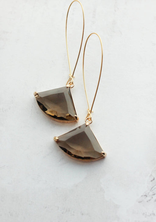 Large Brown Glass Earrings | Long Gold Earrings