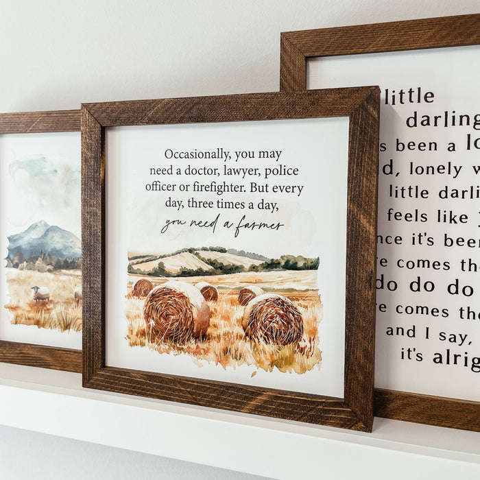 Three Times A Day You Need A Farmer Framed Wood Sign