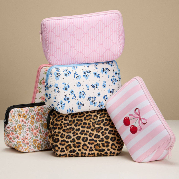 Blue Neoprene Floral Pouch