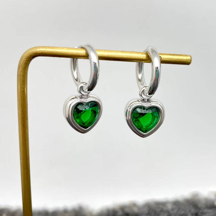 Heart Zircon 18K Golden Stainles Steel Huggie Earrings - FGS