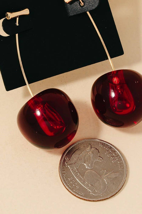 Gold Dipped Resin Cherry Threader Dangle Earrings