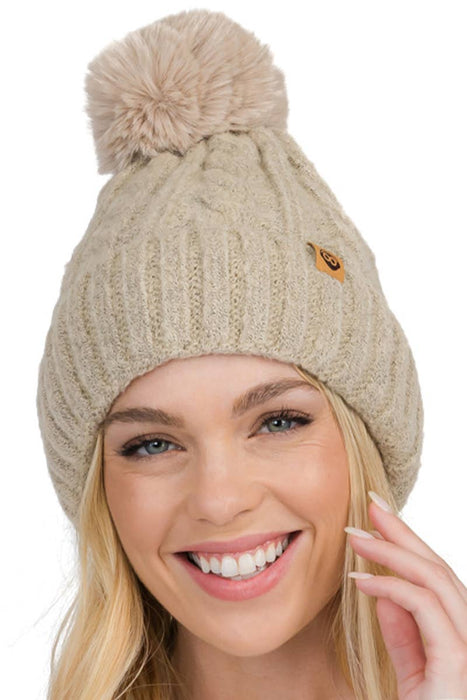 Variegated Cable Knitted Fuzzy Fleece Lined Beanie