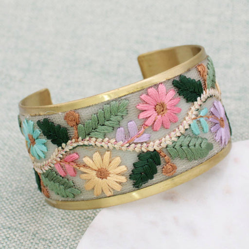 Floral Vines Embroidered Cuff Bracelet