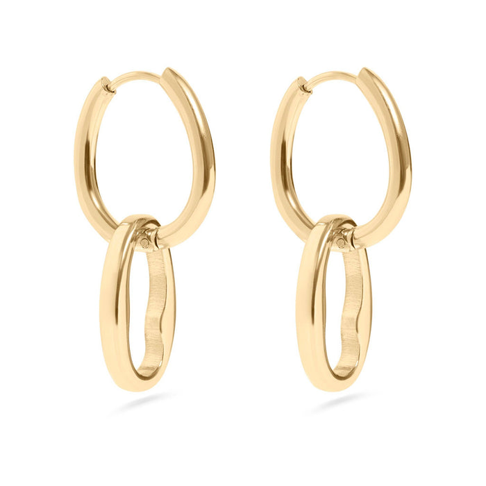 18K Gold PVD Stainless Steel Interlocked Oval Pendant Earrings / ERJ0041