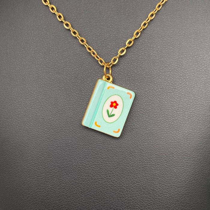 Enamel Book 18K Golden S.Steel Necklace
