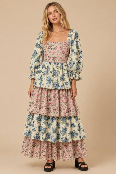 FLORAL PRINT MAXI TIERED DRESS