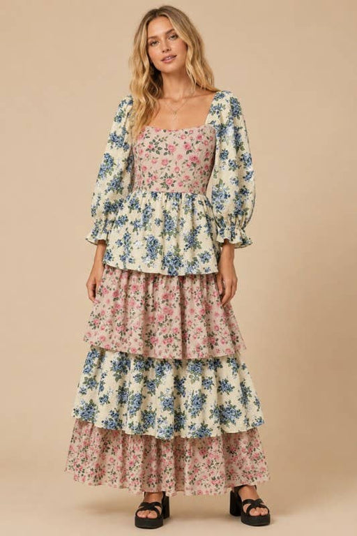 FLORAL PRINT MAXI TIERED DRESS