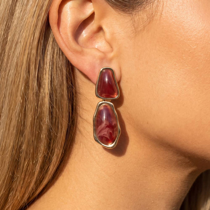 Marbled Cabochon Double Drop Earrings