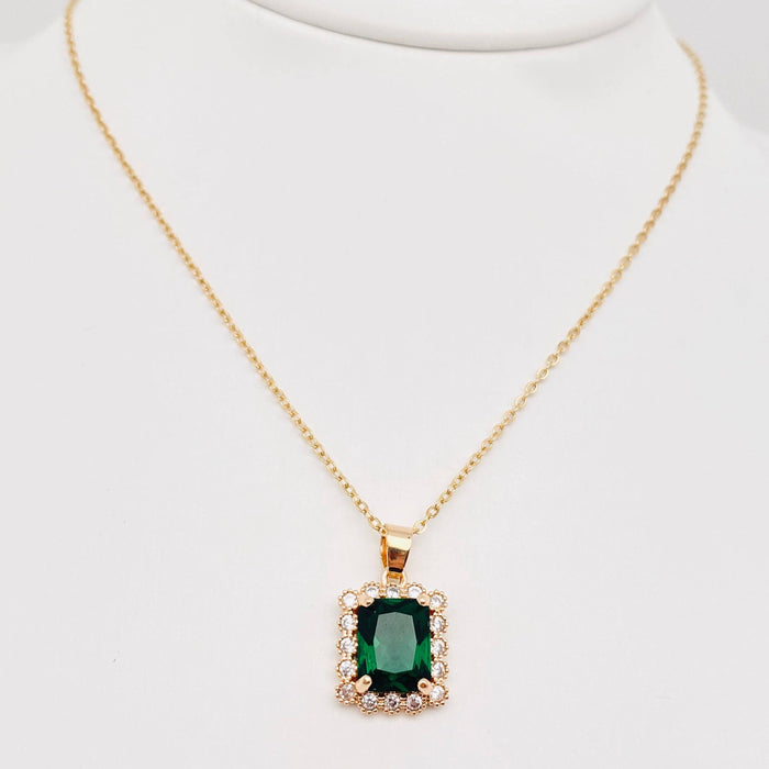 Green Zircon Pendant Stainless Steel Necklace