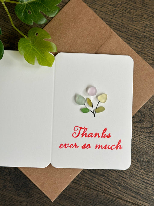 Tiny Greeting Card with Sea Glass Flower Bouquet,Unique card