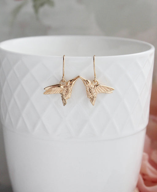Hummingbird Earrings - bright gold
