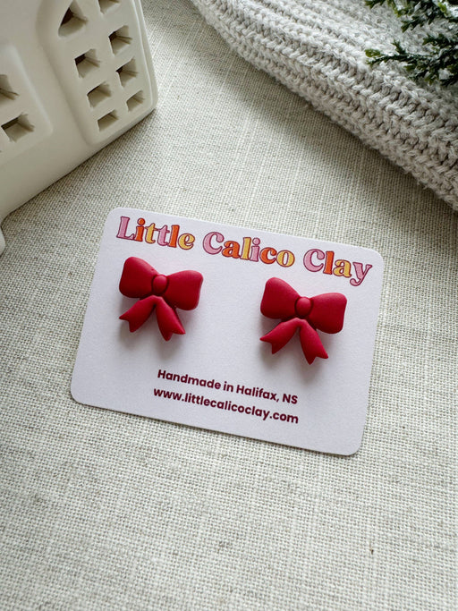 Holiday Bow Studs | Polymer Clay Earrings 