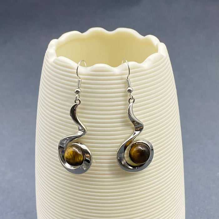 Geometric Dangle Earrings Inlaid with Natural Stone