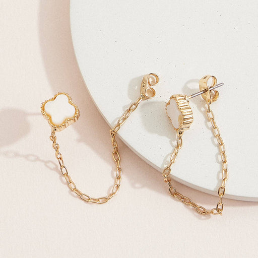 Mother of Pearl Clover Dangle Earrings with Gold Accents