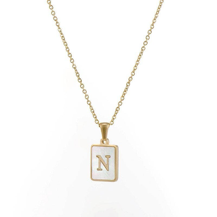 Mio Queena - Square Initial 18K Gold-plated Stainless Steel Necklace: Golden T (including chain)