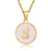 Pink Shell Initial 18K Gold Plated SS Round Charm Necklace