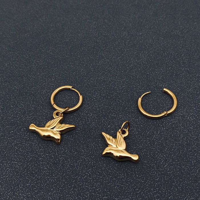 FGS - Bird Charm 18K Gold Plated SS Huggie Earrings