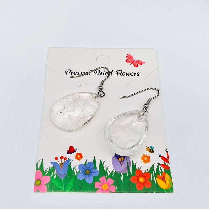 Dandelion Genuine Dried Plant Teardrop Dangle Earrings - PDF