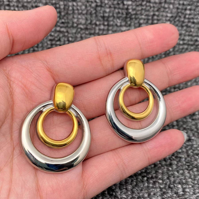 Two Tone 18K Gold Plated SS Hollow Round Post Earrings