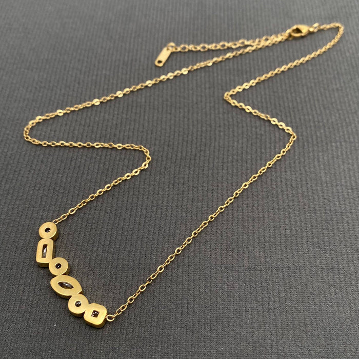 Sparkling geometric zircon 18K Golden S.Steel Necklace