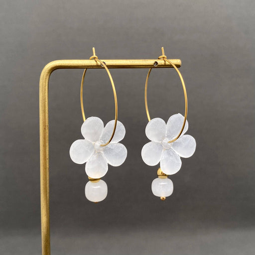 Resin Flower 18K Gold Plated S.Steel hoop Earrings