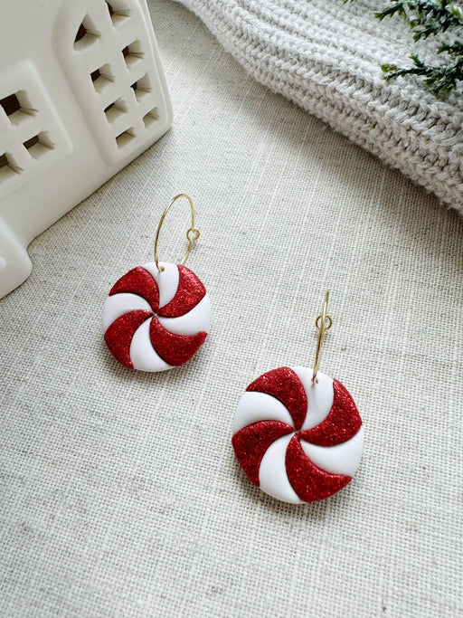 Glitter Peppermint Hoops | Polymer Clay Earrings 