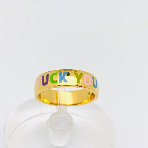 "Fuck You" Colored Enamel 18K Gold Plated Ring - FGS